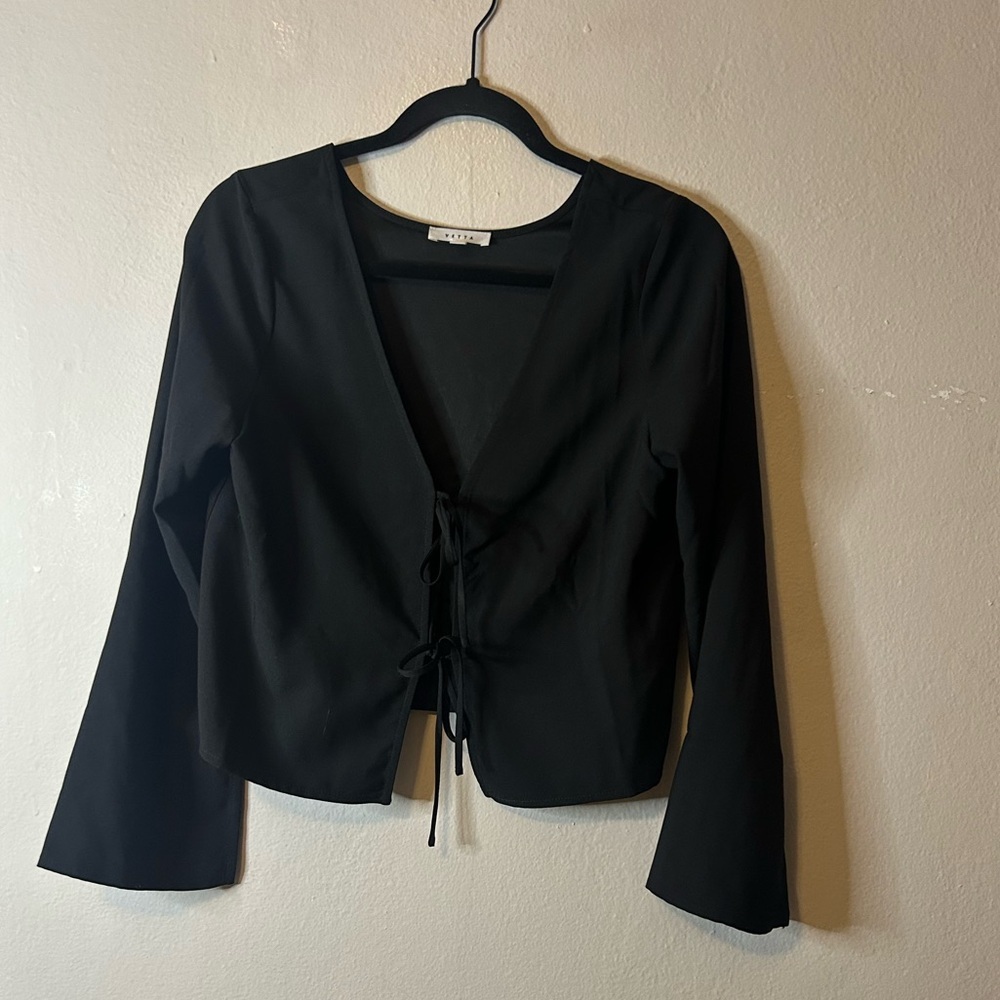 VETTA Tie Front Blouse Cardigan